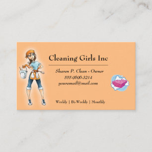 Städning av Peach Tecknad Girl House Visitkort