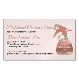 Städning av rosa Spray Flower Glamor Magnetiska Visitkort