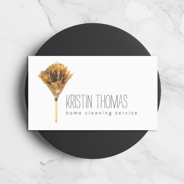 Städning av vattenfärgen Feather Duster Home Servi Visitkort (Skapare uppladdad)