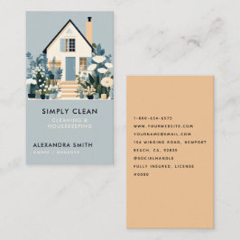 Städning Blommigt för hushållsskötsel Dusty Blue Visitkort