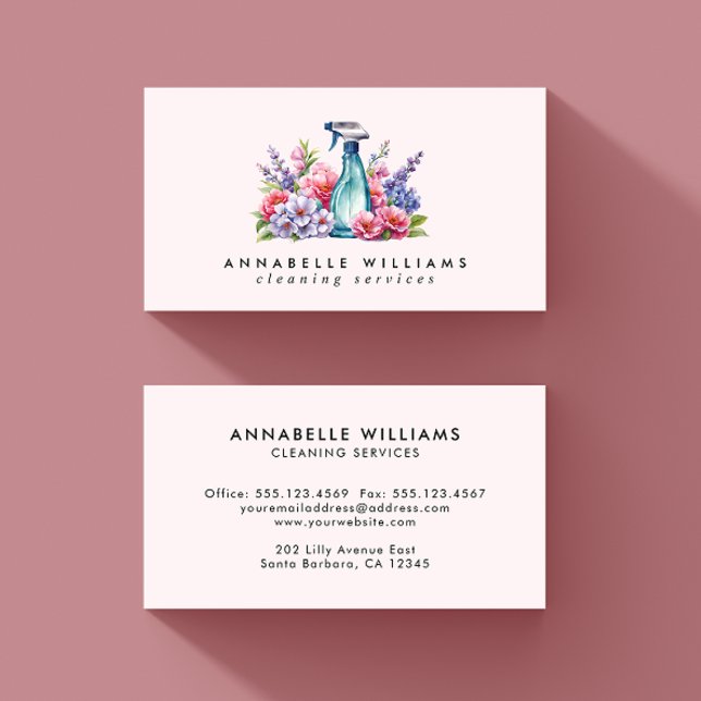 Städning Blommigt Watercolor Spray Flaska Visitkort (Skapare uppladdad)
