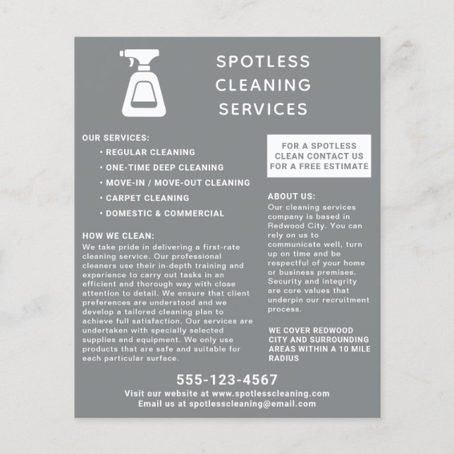 Städning Company Spray Flaska Grått Flygblad (Framsidan)