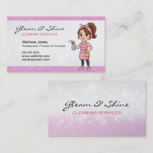 Städning Dam Cleaner Woman Rosa Faux Glitter Visitkort