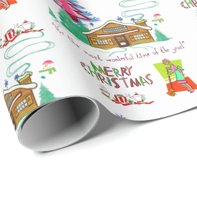 Städning Dam God jul Wrapping Papper Presentpapper (Rullad Hörn)