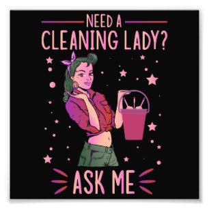 Städning Dam Housekeeper Householding Cleaner Gra Fototryck