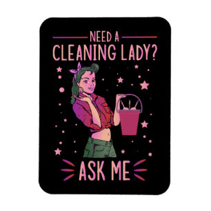 Städning Dam Housekeeper Householding Cleaner Gra Magnet