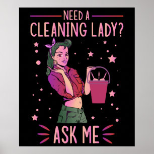 Städning Dam Housekeeper Householding Cleaner Gra Poster
