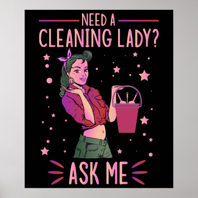 Städning Dam Housekeeper Householding Cleaner Gra Poster (Framsidan)