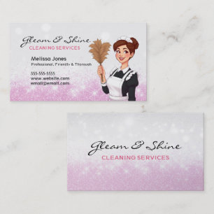 Städning Dam Rosa Faux Glitter Visitkort