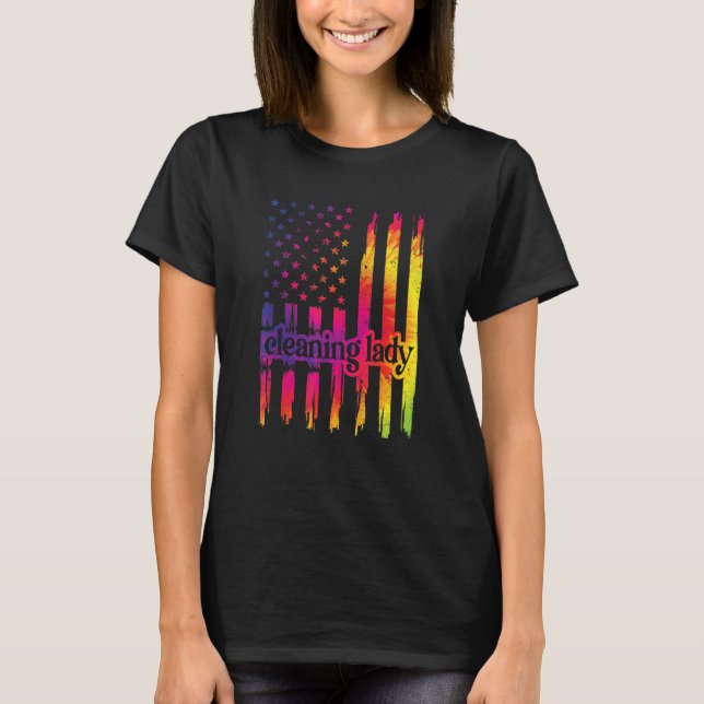 Städning Dam US Flagga Cleaner Housekeeper T Shirt (Framsida)