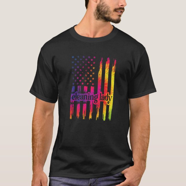 Städning Dam US Flagga Cleaner Housekeeper T Shirt (Framsida)