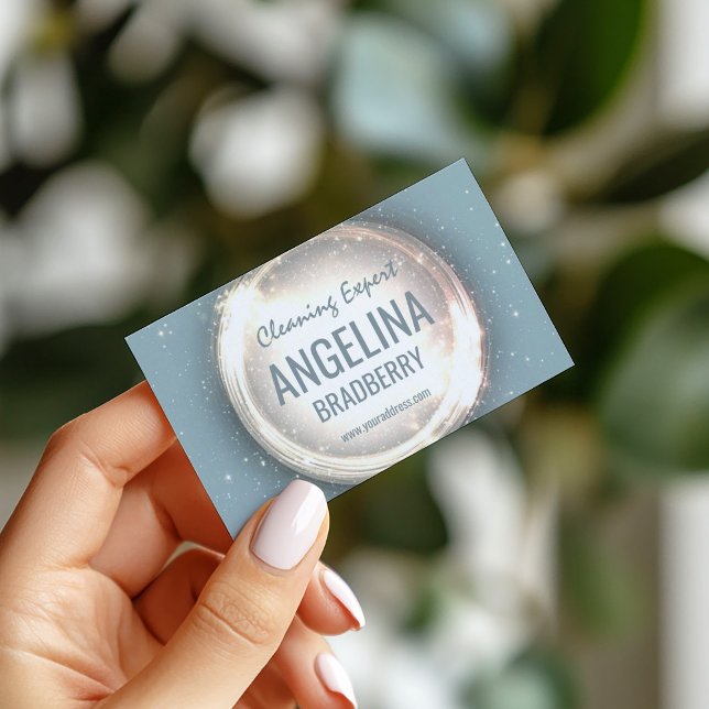 Städning Glitter Circle Light Blue för experttjäns Visitkort (Perfect for business)