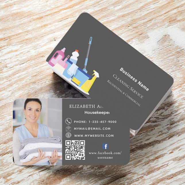 Städning grått-fotons QR-kod Visitkort (Skapare uppladdad)