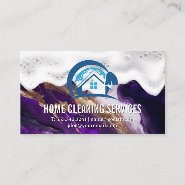 Städning hem | Soap Suds | Lila Metallic Marble Visitkort (Framsida)