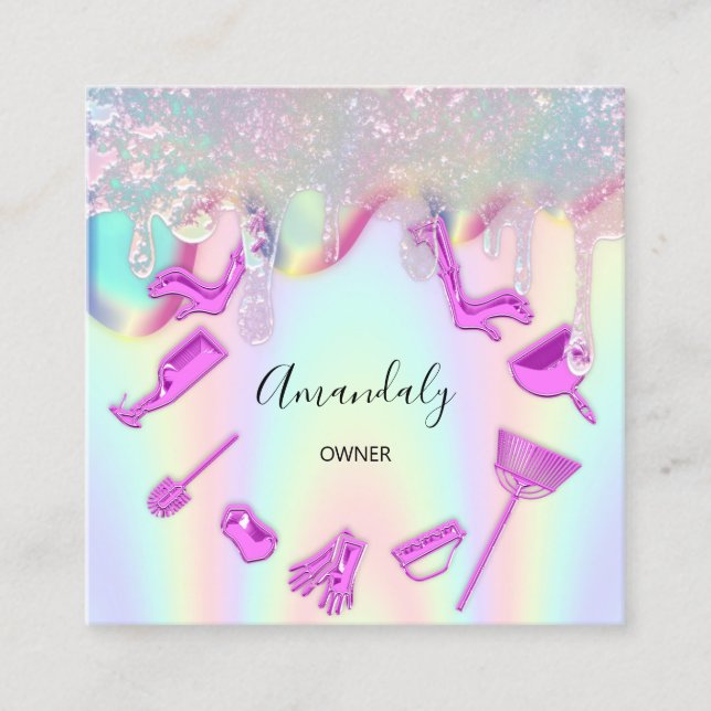 Städning Holograph Rosa för Office Logotyp  Fyrkantigt Visitkort (Framsida)