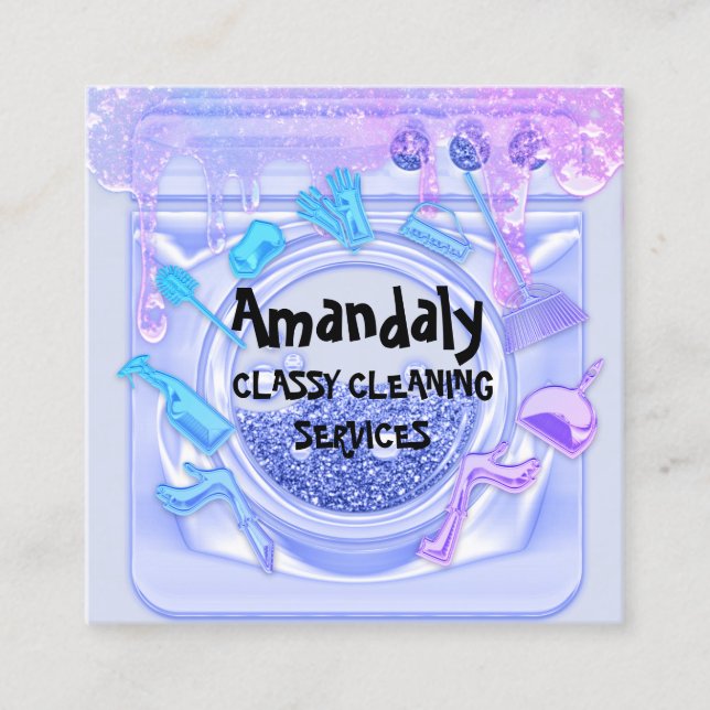Städning House Office Service QRCode Soap Blue Fyrkantigt Visitkort (Framsida)