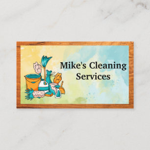 Städning House Services Verktyg Vattenfärg Trä Visitkort