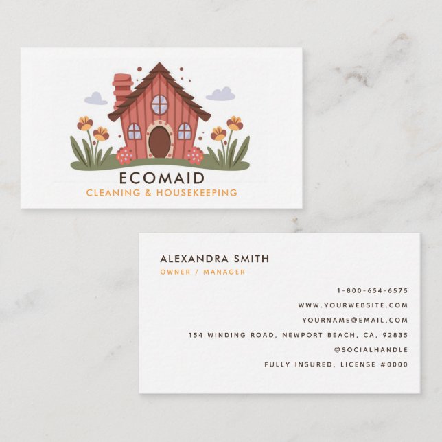 Städning HouseBEHÅLL Retro Cute House Visitkort (Fram/baksida)