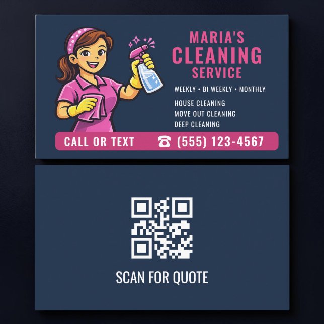 Städning Hushåll QR-kod Rosa Marinblå  Visitkort (Skapare uppladdad)