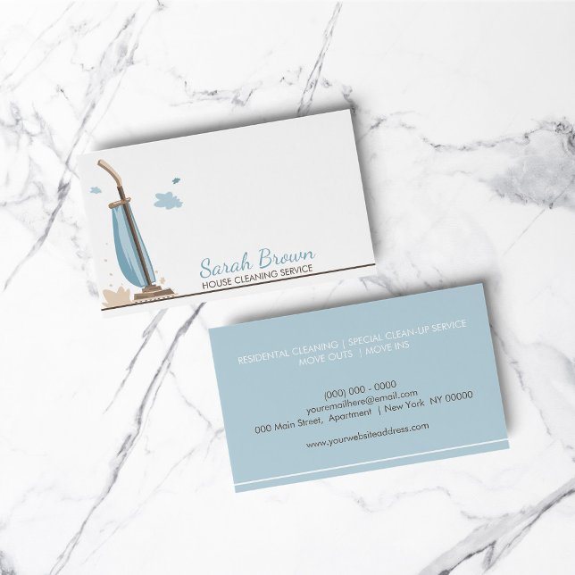 Städning i Blue Vacuum Cleaner House Visitkort (Blue Vacuum Cleaner House Cleaning Services Business Card)