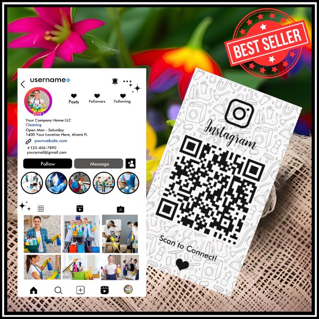 Städning Instagram | Vit QR-kod Hemstädning Visitkort (Skapare uppladdad)