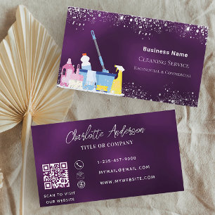 Städning lila glitter silver stoft QR Visitkort