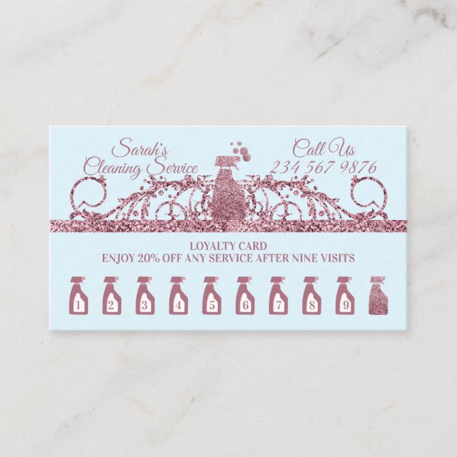 Städning Maid Janitorial gnistra Bostadsblått Lojalitetskort (Framsida)