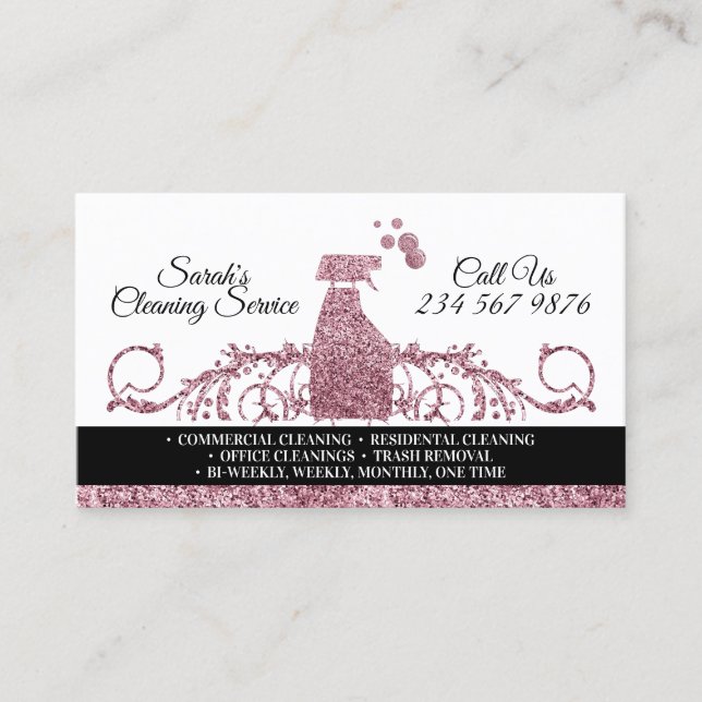 Städning Maid Janitorial mousserande rosa Visitkort (Framsida)