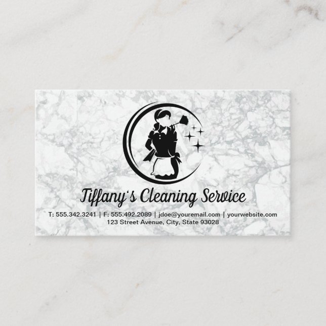 Städning Maid-Logotyp | Marble Background Visitkort (Framsida)