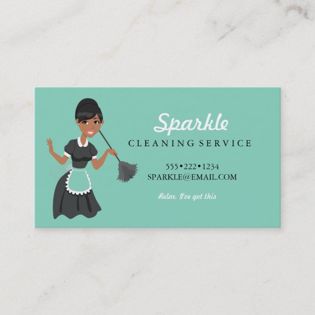 Städning Maid Service Character Featherduster Busi Visitkort (Framsida)