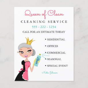 Städning Maid Service Grått Character Krona Fly Flygblad