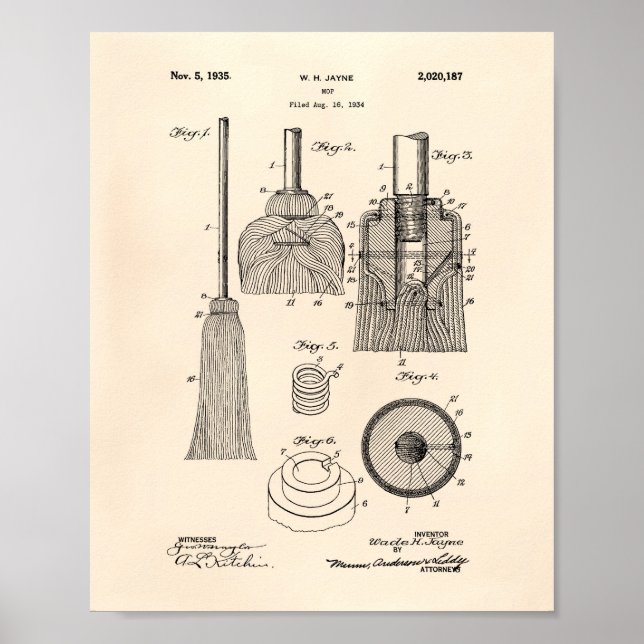 Städning Mop 1935 Patent Art Old Peper Poster (Framsidan)