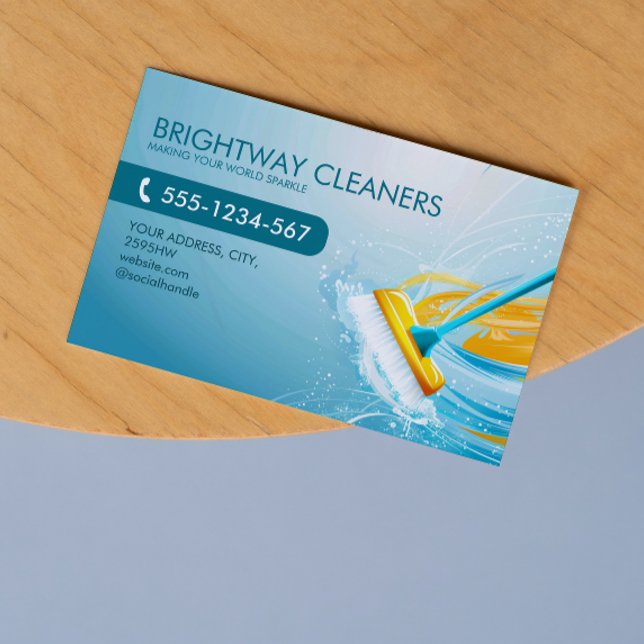 Städning Professionell Blue Broom QR Visitkort (Skapare uppladdad)