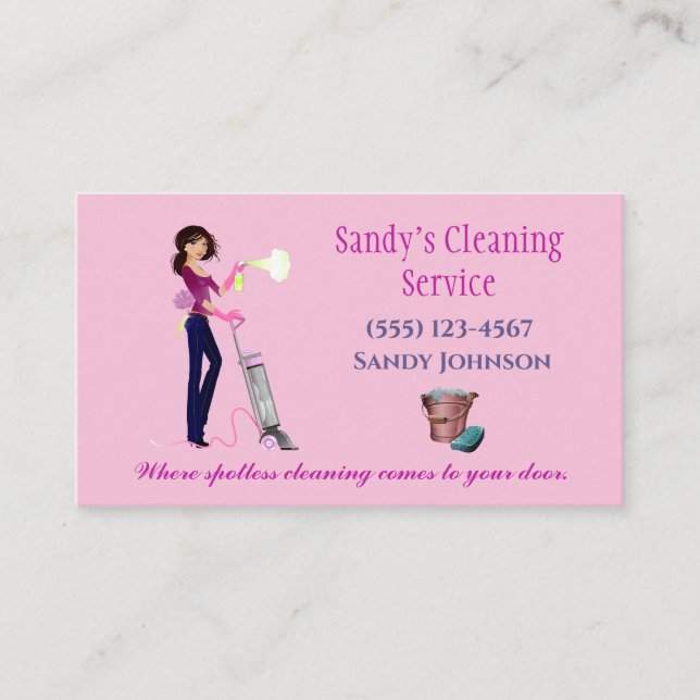 Städning Professioneller för Cute Tecknad Maid Visitkort (Framsida)