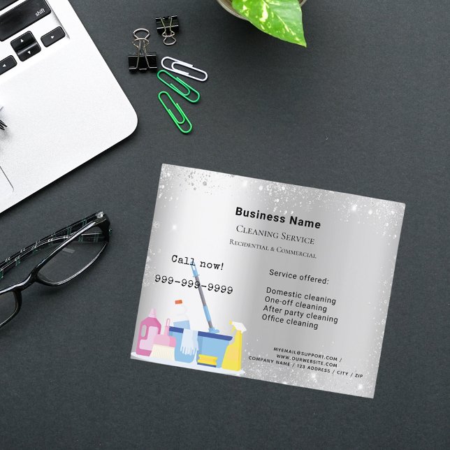 Städning QR-kod för damm i silver glitter Flygblad (Skapare uppladdad)