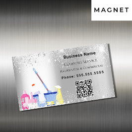 Städning QR-kod för damm i silver glitter Magnetiska Visitkort