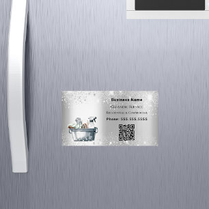Städning QR-kod för damm i silver glitter Magnetiska Visitkort