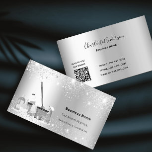 Städning QR-kod för damm i silver glitter Visitkort