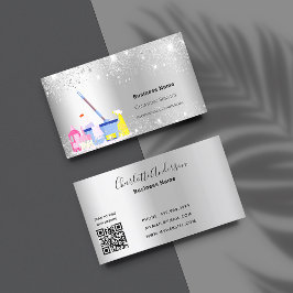 Städning QR-kod för damm i silver glitter Visitkort