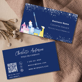 Städning QR-kod för tjänsblått silver glitter-damm Visitkort