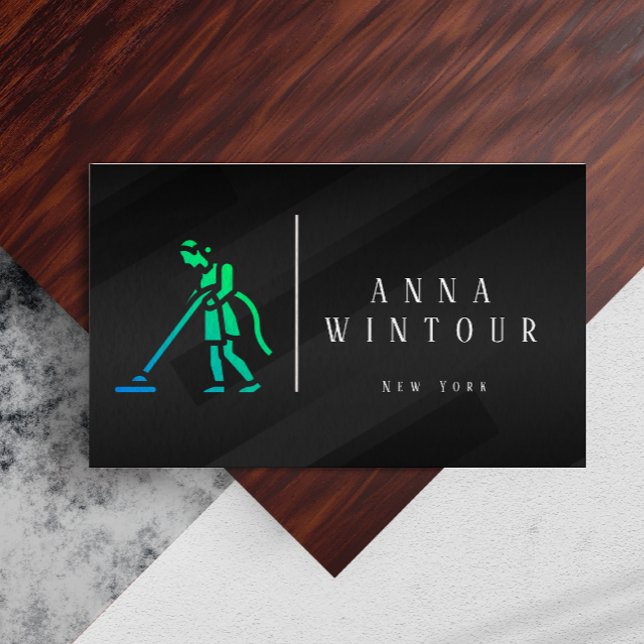 Städning QR-kod Modern svart Visitkort (Cleaning Services Qr Code Modern Black Business Card)