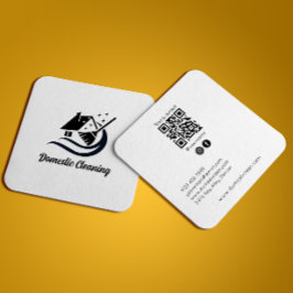 Städning QR-kod Vita medieikoner för Social Fyrkantigt Visitkort