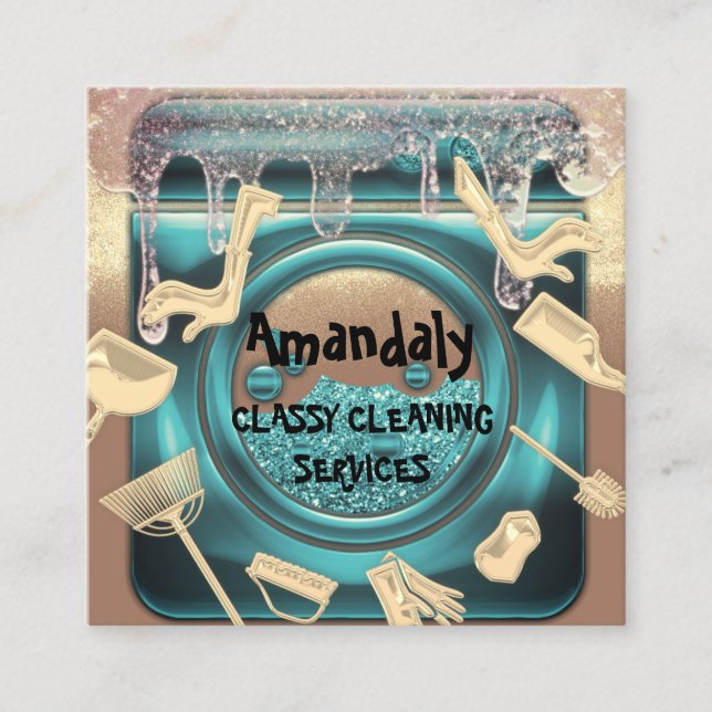Städning QR-koddrivrutiner för House Service Guld  Fyrkantigt Visitkort (Framsida)