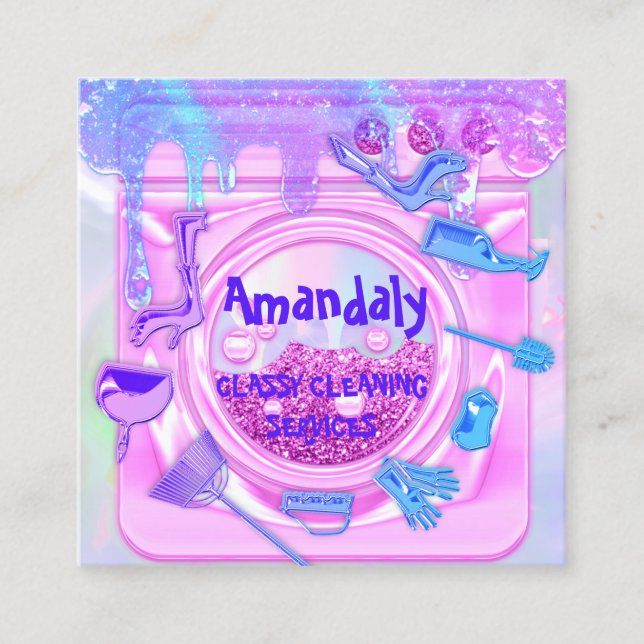 Städning QRCode Laundy Tvättande Maskin Fyrkantigt Visitkort (Framsida)