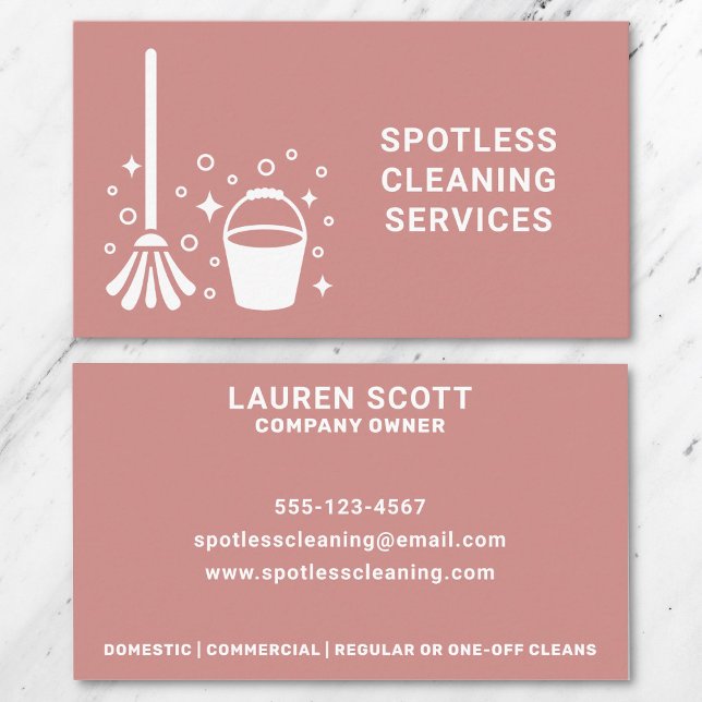 Städning Renare mopp- och buffetskräppost Rosa Visitkort (Front and back of business card on a marble background.)