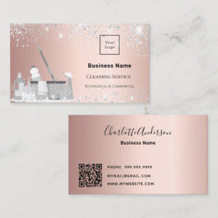 Städning ro glitter-logotyp av damm i silver- QR Visitkort