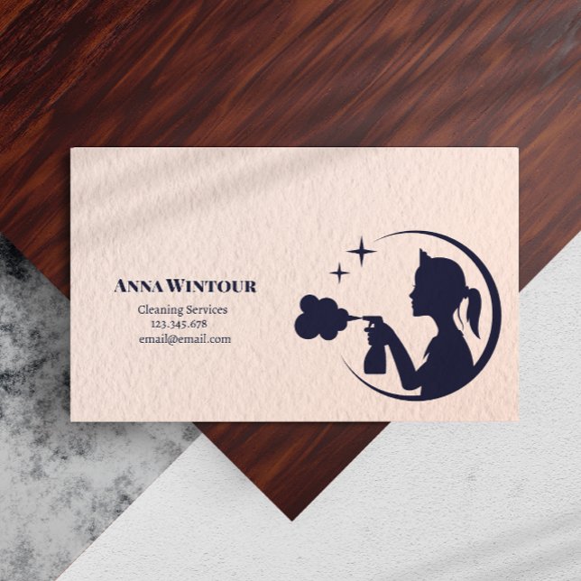 Städning Rosa av hanterade tjänster Qr-kod Visitkort (Cleaning Services Maid Pink Qr Code Business Card)