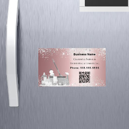 Städning rosa glitter silver QR-kod Magnetiska Visitkort