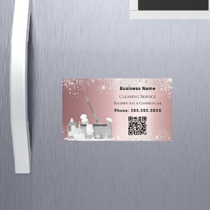 Städning rosa glitter silver QR-kod Magnetiska Visitkort