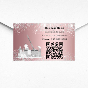 Städning rosa glitter silver QR-kod Rektangulärt Klistermärke